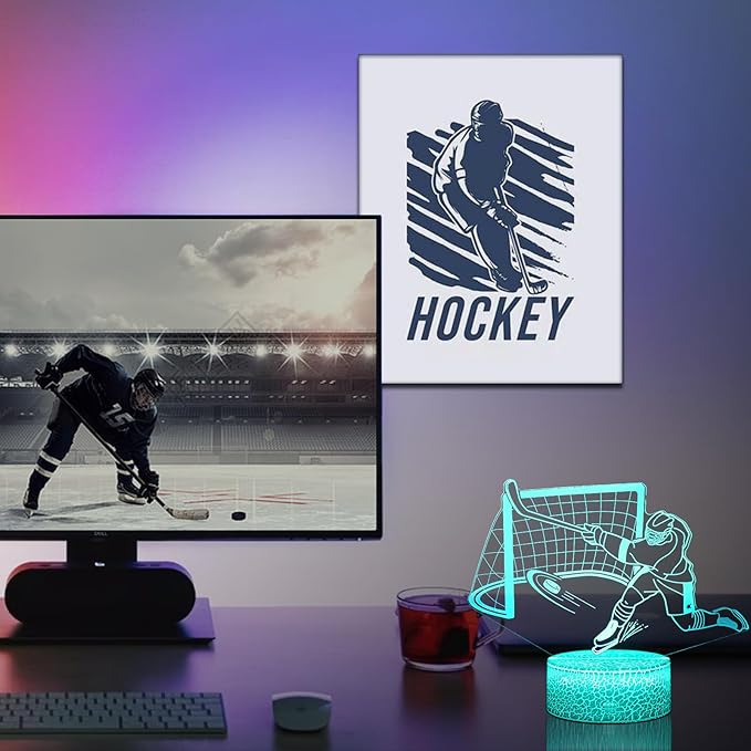 3D Ice Hockey Light Illusion, 16 Colors LED Night Light - Touch and Remote Control, Timer Tpye-C Dimmable Hockey Lamp, Room Home Decor