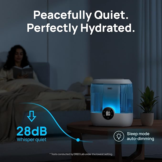 Dreo Humidifiers for Bedroom, 6L Top Fill Quiet Supersized Cool Mist Humidifier for Large Room, 60 Hour Runtime, Ultrasonic Humidifiers for Home, Baby, Plant, Indoor, Night Light, Blue
