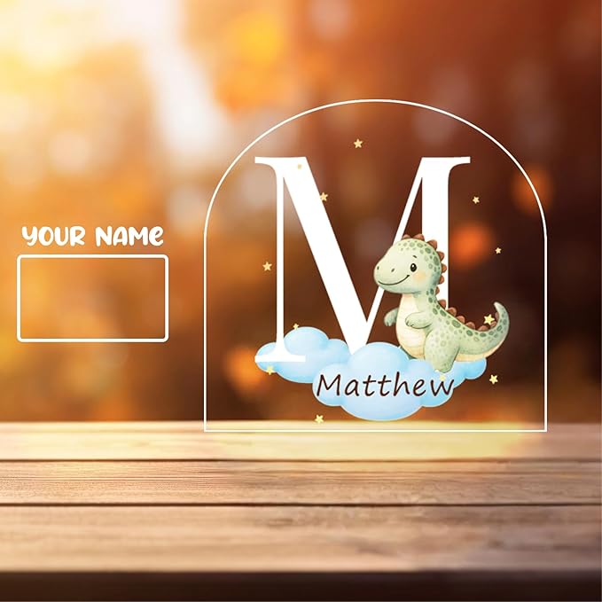 Custom Baby Gift Night Light for Baby Boys Girls Nursery Decor, Personalized Initial Name LED Night Light with Wooden Base, LED Color-Changing Lamp for Toddlers Kids