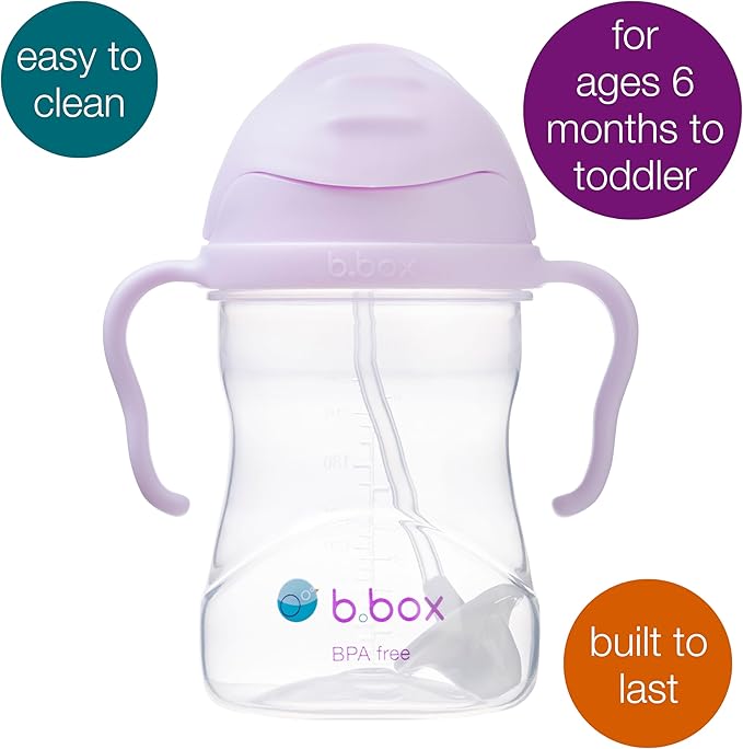b.box Sippy Cup with Weighted Straw. Drink from any Angle, Leak Proof, Spill Proof, Easy Grip. BPA Free, Dishwasher Safe. For Babies 6m+ to Toddlers (Boysenberry, 8oz)