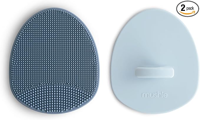 mushie Baby Bath Cradle Cap Brush | Soft Silicone Bristles for Dry Skin, Eczema, & Cradle Cap Treatment | 2-Pack (Tradewinds/Periwinkle)
