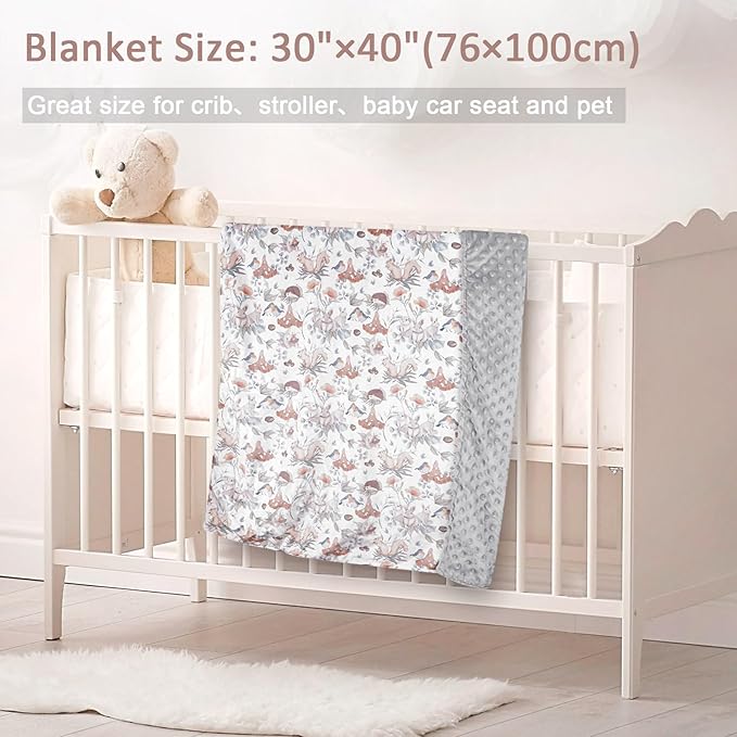 Baby Blankets for Girls Super Soft Minky Toddler Blanket 30x40 Inches, Double Layer, Dotted Backing, Floral Baby Crib Blanket for Nursery, Baby Car Seat, Pet, Mushroom