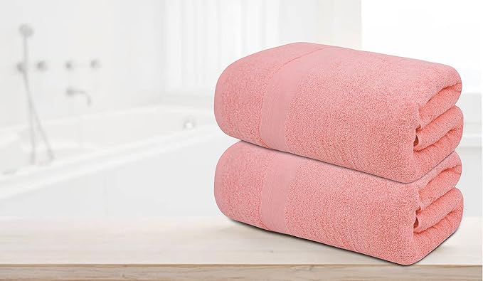 100% Cotton Luxury Bath Sheets - Pack of 2 (35" x 70") | Super Soft, Quick-Dry & Highly Absorbent Towels for Bathroom, Home, Spa & Gym (Pink)