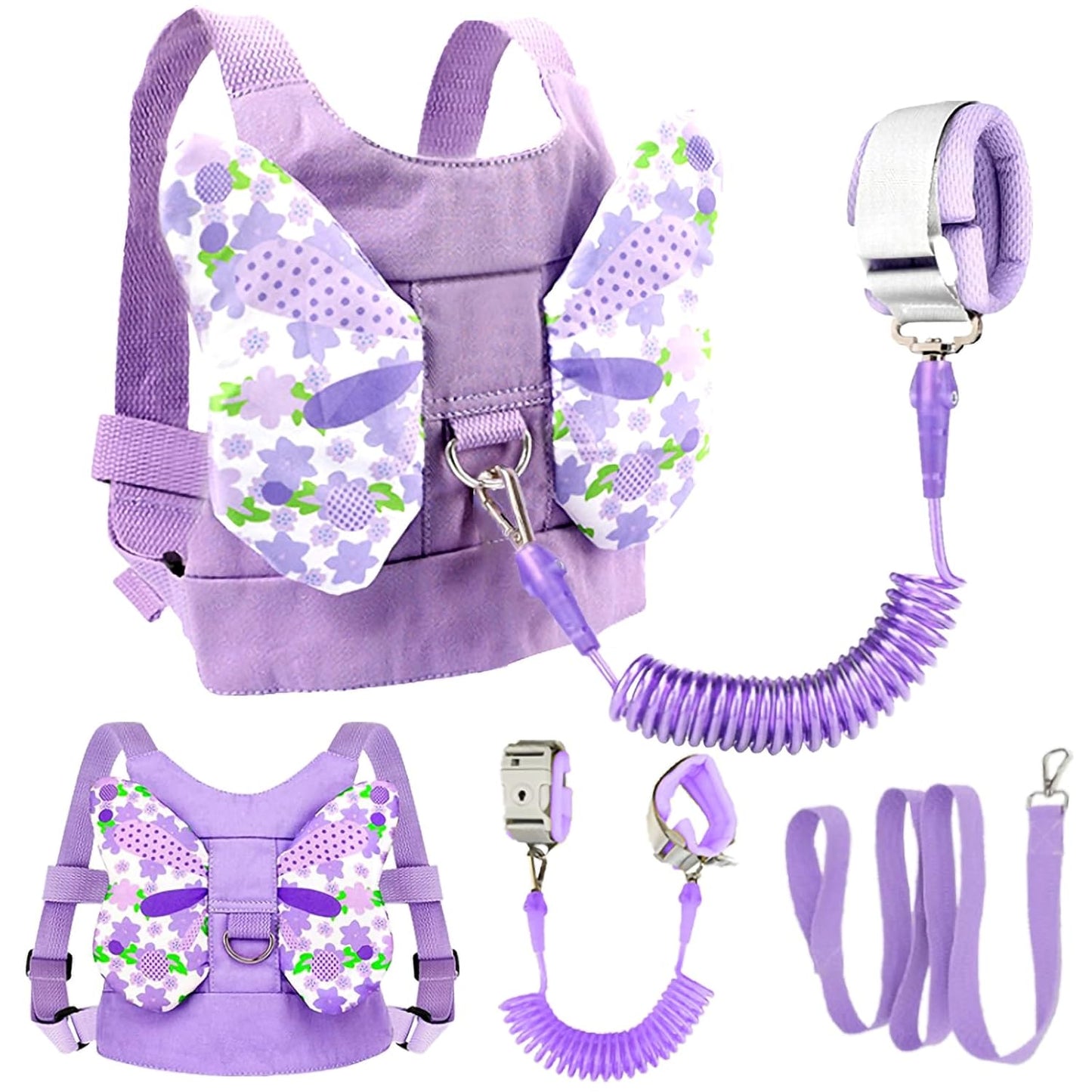 Anti Lost Toddler Harness - Butterfly Baby Leash and Wrist Link with Lock, Child walking Harness Assistant for Girls, Cute Traction Safety Leash for Kids, Holiday Travel Christmas Gift, Purple