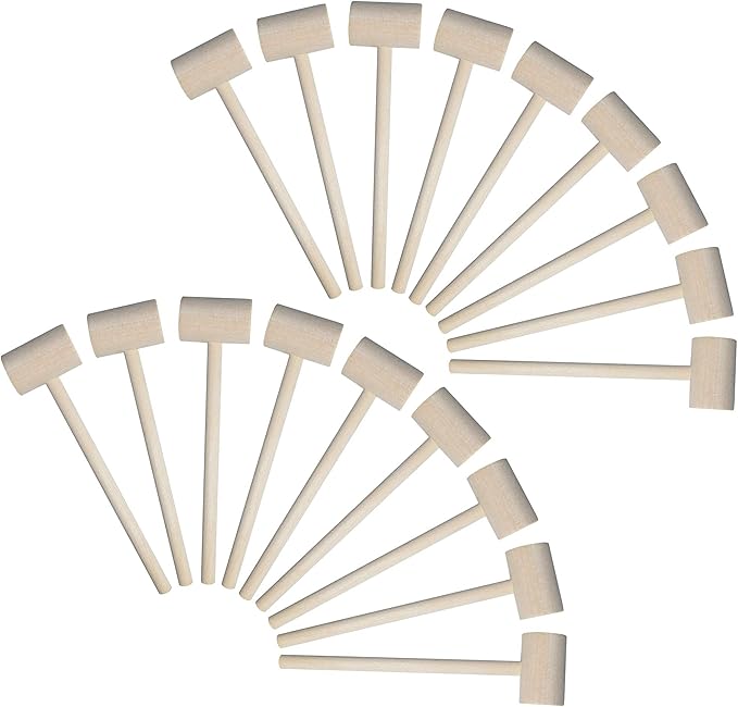 18 Pieces Mini Wooden Hammers Gavel Toy for Kids, Natural Wood Crab Lobster Seafood Mallets