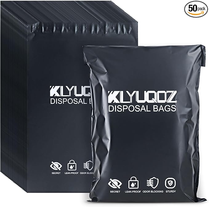 Adult Diaper Disposal Plastic Bags for Adult Catheter Bags Disposal,Self-Adhesive Strips to Seal in Odours,Waterproof and Leak-Proof,Suitable for Elderly Nappy Care at Home and Travel (50)