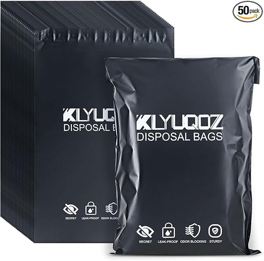 Adult Diaper Disposal Plastic Bags for Adult Catheter Bags Disposal,Self-Adhesive Strips to Seal in Odours,Waterproof and Leak-Proof,Suitable for Elderly Nappy Care at Home and Travel (50)