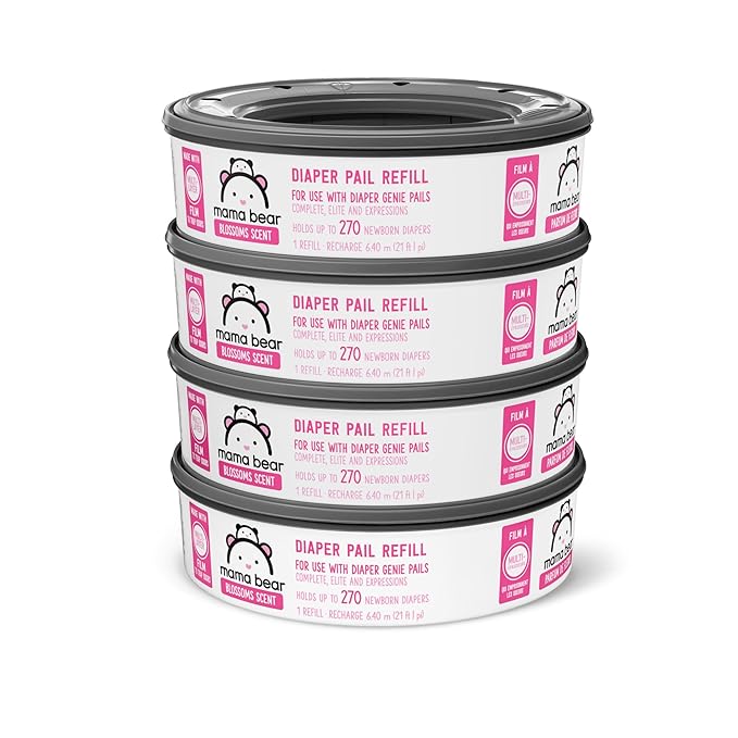 Amazon Brand - Mama Bear Blossoms Scented Diaper Pail Refills for Diaper Genie Pails, 1080 Count (4 Packs of 270 Count)