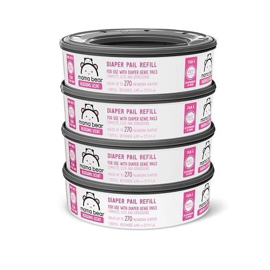 Amazon Brand - Mama Bear Blossoms Scented Diaper Pail Refills for Diaper Genie Pails, 1080 Count (4 Packs of 270 Count)