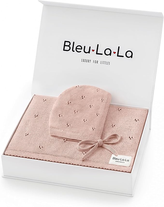 Organic Baby Blanket + Hat Gift Set for Girls- 100% Soft Luxury Cotton Receiving Swaddle Blanket + Bonnett Registry for Newborns & Infants (Ballet Slippers + Hat)