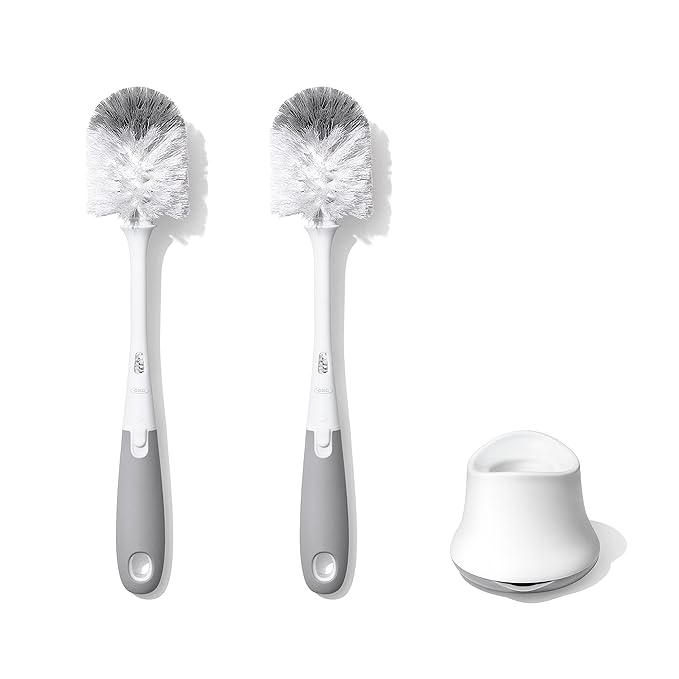 OXO Tot Bottle Brush with Nipple Cleaner and Stand – Gray, 2-Pack