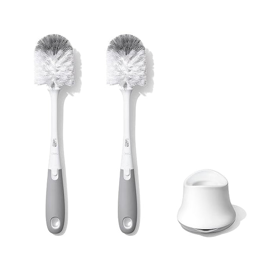 OXO Tot Bottle Brush with Nipple Cleaner and Stand – Gray, 2-Pack