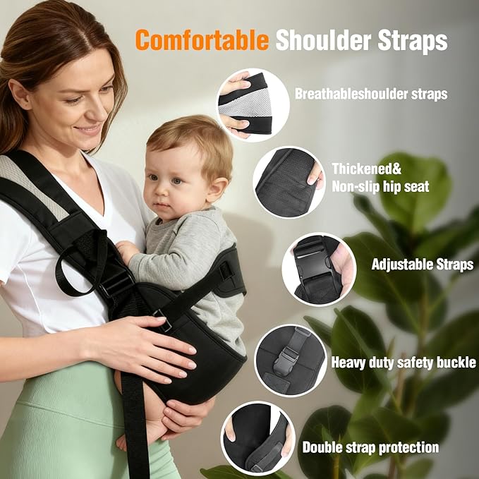 Toddler Carrier Sling for Newborn to Toddler, Ring Sling Baby Carrier 15–55 lbs with Breathable & Anti-Slip Seat Cushion for Comfort, Lightweight Travel-Friendly (Black)