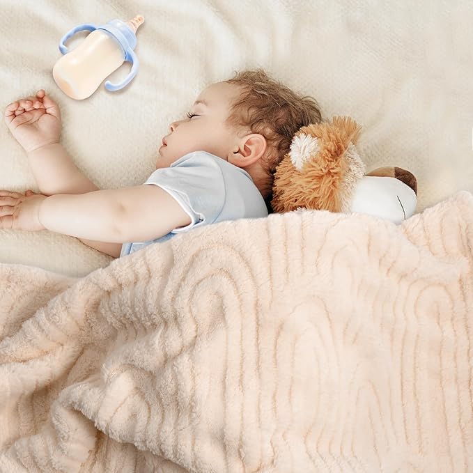 Ultra Soft Fleece Baby Blanket,Swaddle & Receiving Blankets for Newborn Infant, Lightweight Breathable Nursery Nap Blanket for Crib Stroller, for Boys & Girls Rainbow 30"x40" Beige