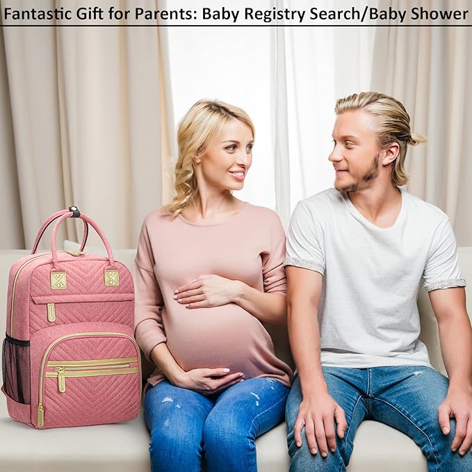 Baby Diaper Bag Backpack Tote for Women Large Capacity with Insulated Pockets Multifunctional Waterproof Diaper Bags For Baby Girl Boy Mama Maternity Travel Bag Pink