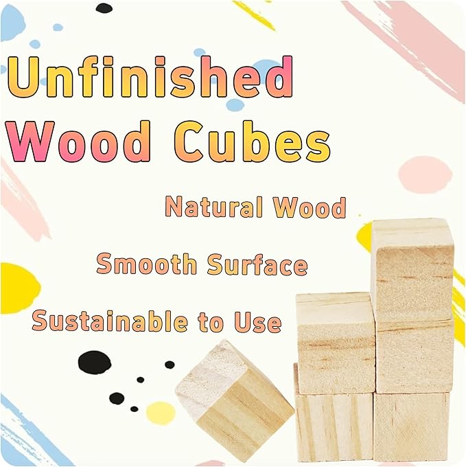 100Pcs 1.5cm Unfinished Wood Cubes, 0.59” Natural Square Wooden Blocks for Math Counting, Crafts, and DIY Projects
