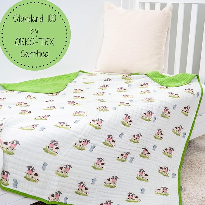 LollyBanks Muslin Baby Blanket 100% Organic Cotton, Muslin Quilt Lightweight, 6 Layers Baby Blankets 47"x 47", Toddler Blanket for Boy and Girl, Nursery Receiving Blankets (Cows Print)