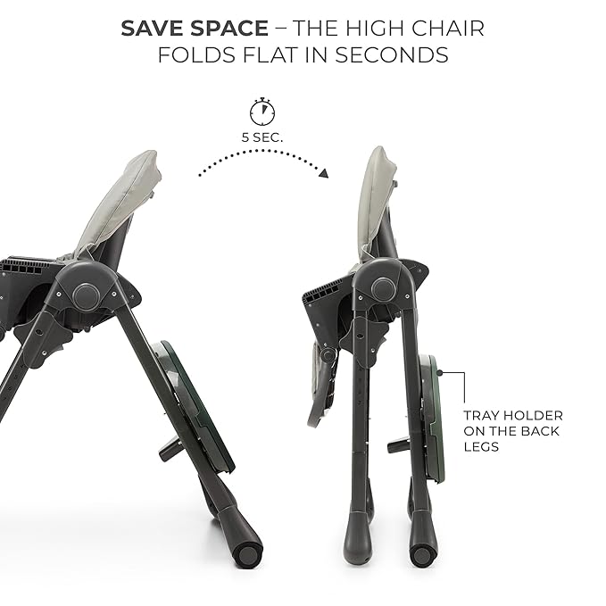 Kinderkraft Tummie, 2-in-1 high Chair, Baby Chair, Ergonomic, Comfortable, Reclining, Foldable, with Ajustable Height, Footrest, Detachable Tray, for Toddler, with Toys, Gray