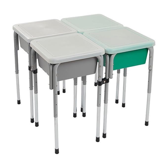 ECR4Kids 4-Station Sand and Water Adjustable Play Table, Sensory Bins, Grey/Emerald