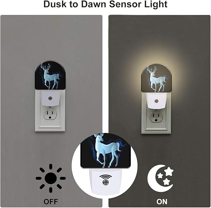 Mystic Shining Deer Night Light for Kids, Blue Northern Lights Deer Night Light Plug in with Dusk to Dawn Sensor, 0.5w Energy Saving Sleep Friendly Nightlight for Hallway Stairway Kitchen Bedroom