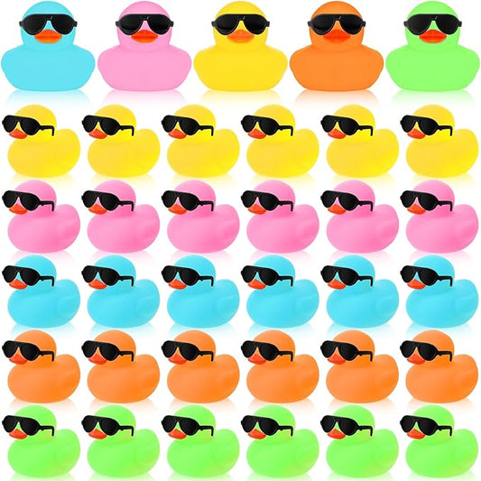 Sosation 36 Packs Mini Rubber Ducks with Sunglasses Sets 2.2 Inch Bath Squeaky Rubber Duckies Cute Float Bathtub Toys for Christmas Birthday Party Favors Class Prizes Car Decor(Mixed Colors)