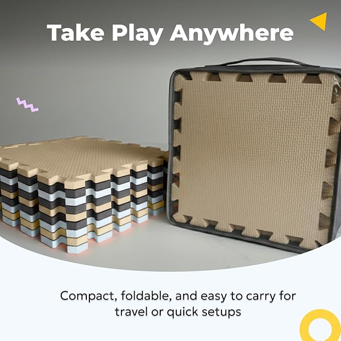 MioTetto Baby Play Mat, Comfortable Tummy Time Mat – Portable Foam Floor Tiles, Safe baby mat for floor for Crawling & Development, Soft play mat for babies 0-6 months, Stylish interlocking foam tiles