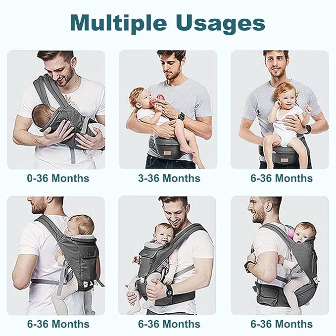 Baby Carrier Newborn to Toddler - Multifunctional 6-in-1 Ergonomic All Positions Baby Carrier with Hip Seat, Face-in & Face-Out Front and Back Carry Holder Backpack for Infant Child Toddler 7-40 lbs