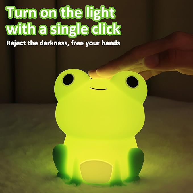 Frog Night Light for Nursery, Rechargeable Dimmable Bedside Lamp with Touch Control(ABS+SIL), Portable Kids Gift for Girls, Boys, Babies
