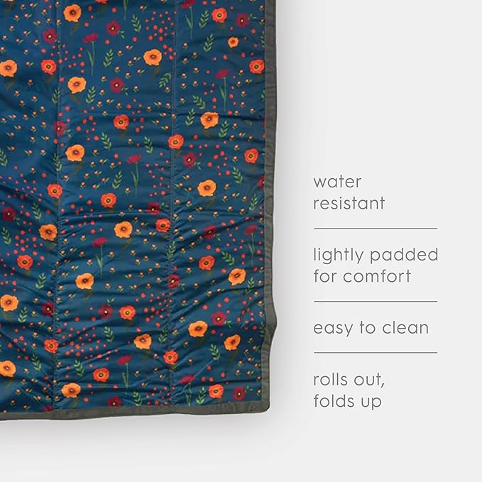 Little Unicorn 5'x7' Outdoor Family Picnic & Beach Blanket | Durable & Water-Resistant Fabric | Compact Fold & Easily Wipes Clean | Zipper Pocket (Midnight Poppy)