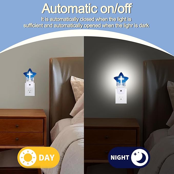 Cross Heaven Night Light,White Cross Sunset Plug-in Star Night Lights with Dusk-to-Dawn Sensor for Bedroom,Bathroom,Living Room Sleep Friendly Lamp for Women Girls Boys Gift,0.5W