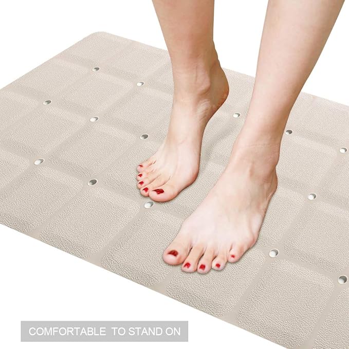 Foldable Non Slip Silicon Bath Mat Bathtub mat no Suction Cups for Textured Tub and Reglazed Tub(Foldable-Beige, 28-inch x 14-inch)