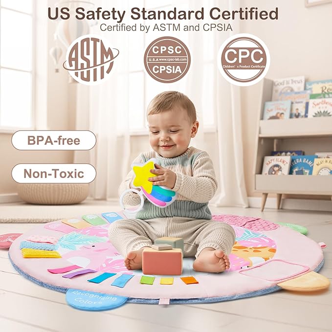 Baby Play Gym Mat Tummy Time Mat, Washable Baby Activity Play Mat for Sensory, Visual, Hearing, Touch Development, Baby Toys Shower Gift for Newborn