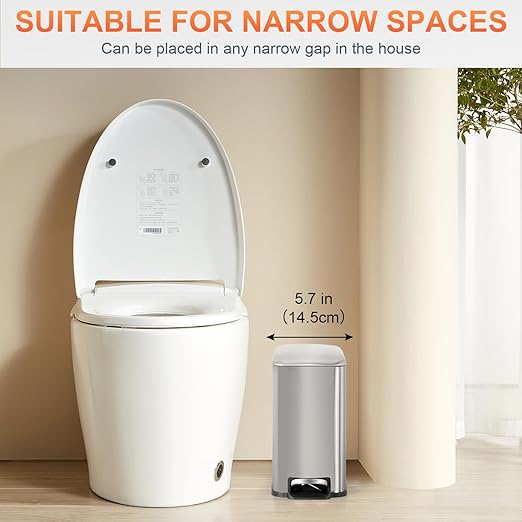 PayLessHere 1.3 Gallon Trash Can Kitchen Trash Can Stainless Steel Garbage Can with Removable Plastic Inner Bucket Lid Foot Pedal for Home Kitchen Bedroom Bathroom (1, Stainless Steel)