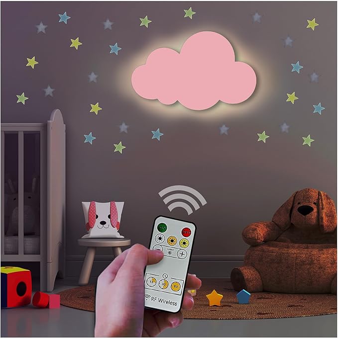 Cloud Lights - Nursery Decor Cloud Lamp, Rechargeable Baby Lamps with Remote, Hanging Lamp for Nursery, Kids Night Light with Timer & Touch Control (Pink)