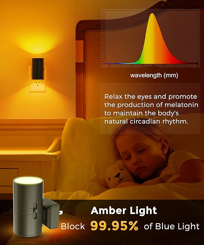 L LOHAS LED Night Light, Amber Nightlight, Dimmable Night Light, Light Sensor, Yellow Nightlight, 0-100LM, Sleep Light for Kids, Soft & Warm Light for Bedroom, Bathroom, 2 Pack