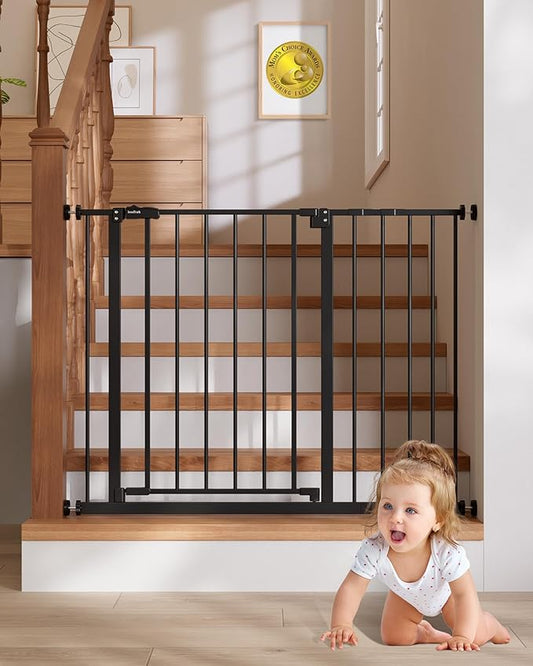 InnoTruth 29.5–40.75" Baby Gate for Stairs, 30" Tall Dog Gates for Doorways & Hallways, Safety Gate for Kids & Pets, Pressure-Mounted Walk-Through with Dual Lock & 2-Way Swing, Black