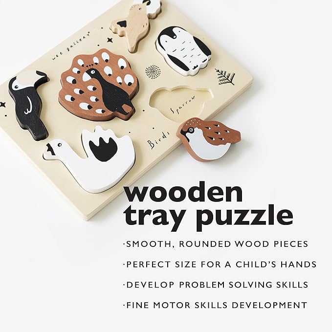 Wee Gallery Wooden Tray Puzzle Bugs, Montessori Toy for Toddlers and Preschoolers for Early Learning and Fine Motor Skill Development, Sustainable Educational Puzzle for Kids