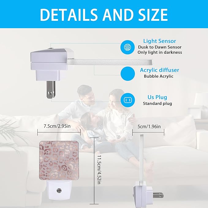 Night Lights Plug into Wall Rose Gold Leopard Night Lights Dusk to Dawn Sensor Led Lamp for Women Men,Led Lights for Stairway/Hallway/Bedroom,0.5W