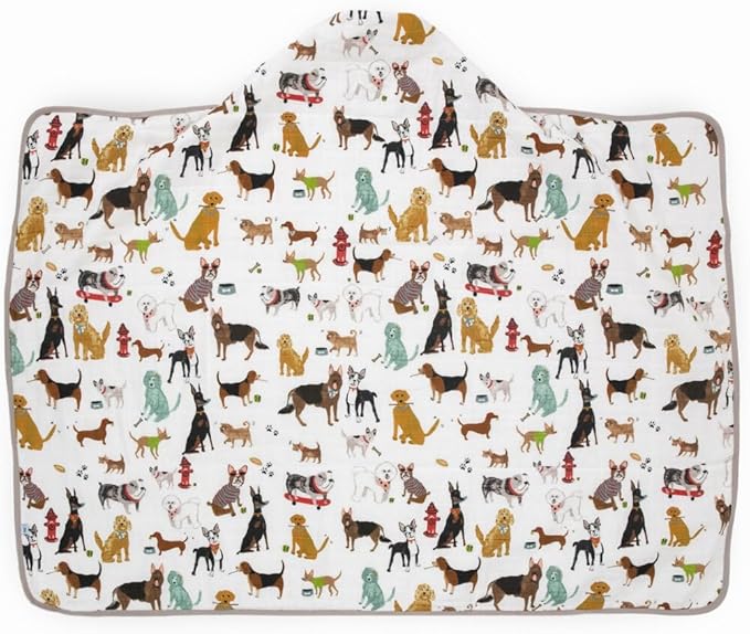 Little Unicorn Premium Hooded Bath Towel| Absorbent Cotton & Terry Blend | Larger Size, 1-6 Years (Woof)