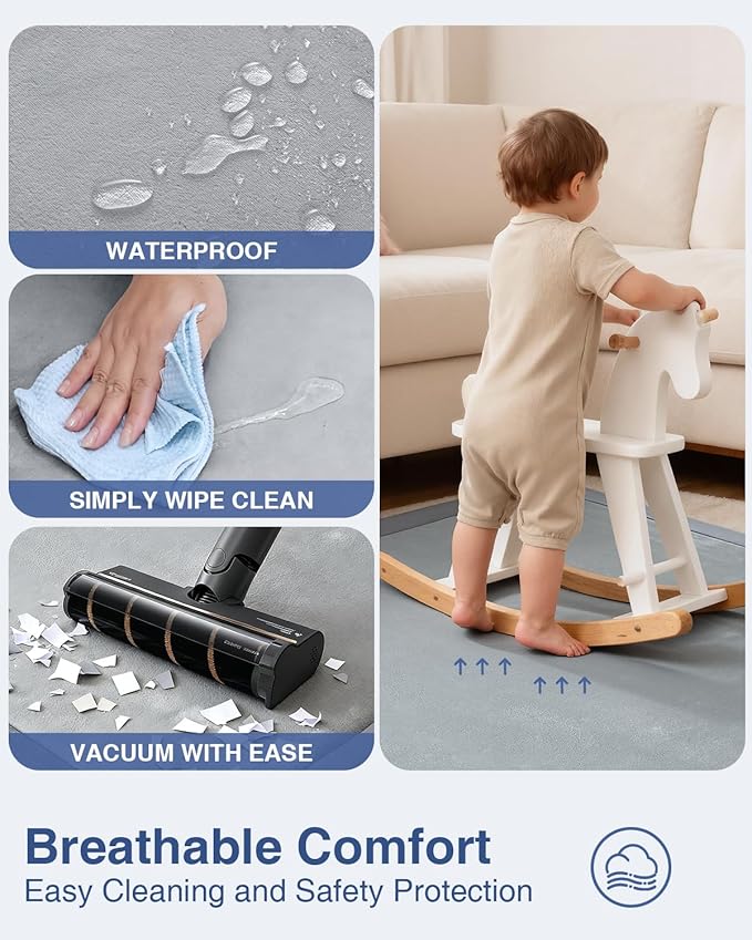 Baby Play Mat for Floor,1.3" Thick 59x71 Playpen Mat,Extra Large Tummy Time Foam Mats,Plush Soft Padded Playmate for Babies 6-12 Months Crawling,Non-Slip Nursery Rug for Toddler Kids Playroom(Grey)