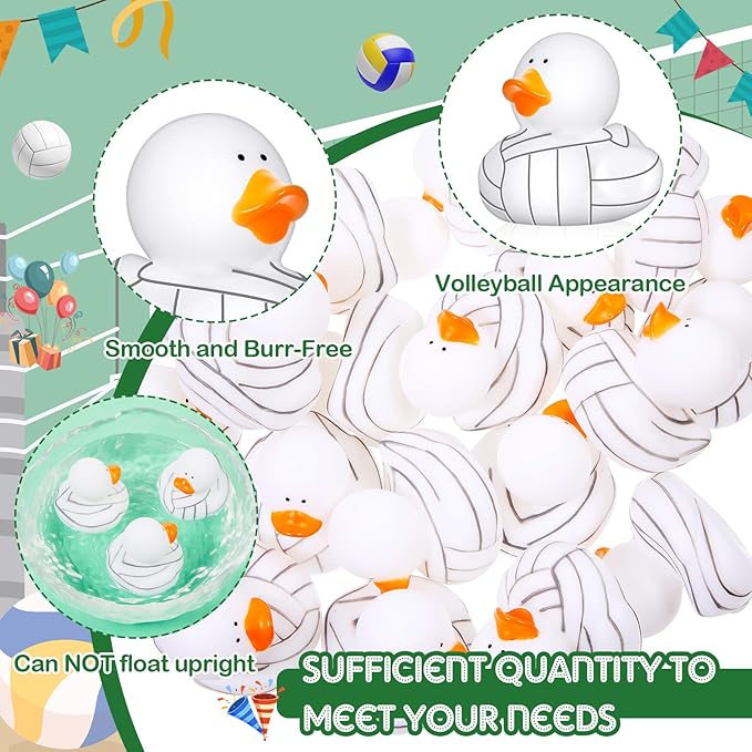 Deekin 50 Pcs Rubber Duck 2 Inch Bulk Sport Party Favors for Birthday Party Decorations Club Player Gift (Volleyball)