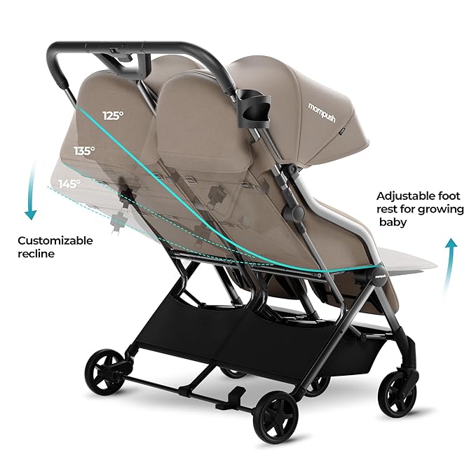 Mompush Lithe Double Stroller, Lightweight Side by Side Stroller for Newborn and Toddler, Easy Fold, Spacious Seats with Recline, UPF50+ Canopy