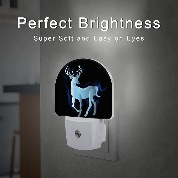 Mystic Shining Deer Night Light for Kids, Blue Northern Lights Deer Night Light Plug in with Dusk to Dawn Sensor, 0.5w Energy Saving Sleep Friendly Nightlight for Hallway Stairway Kitchen Bedroom