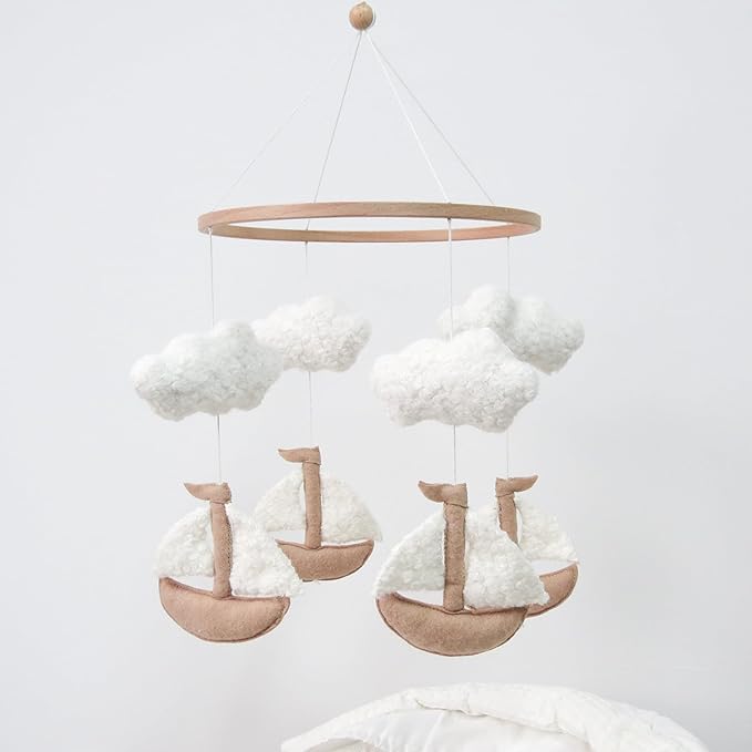 Sailboat Crib Mobile for Girls & Boys, Sailboat & Cloud Mobile for Crib, Neutral Boho Baby Mobile for Crib, Sailing Boat Mobile