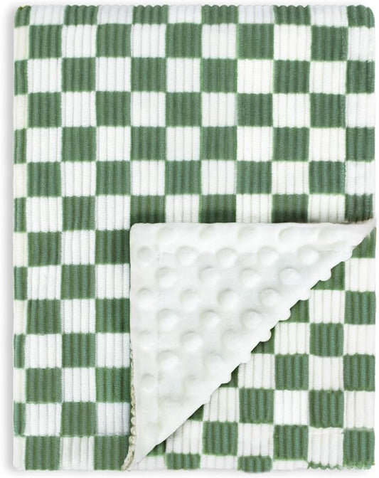 3D Checkerboard Grid Toddler Blanket for Baby Soft Cozy Corduroy Bed Blanket with Stripe Chessboard Plaid Design Infant Newborn Receiving Blanket Sage Green 30 x 40 Inches