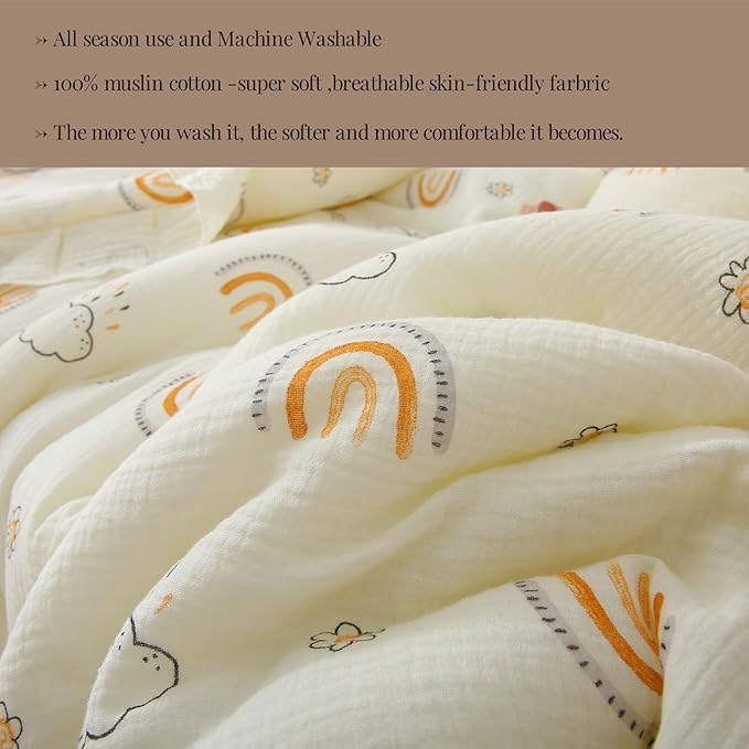 100% Cotton Muslin Crib Comforter/Quilt,Ultra Soft Cozy Reversible Baby Blanket,All Season Toddler Blankets for Boys and Girls, Machine Washable,41"x48"