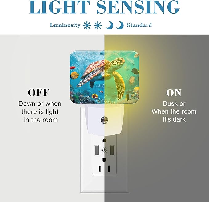 Sea Turtle Swims Under Water Night Light for Kids, Sea Turtle LED Night Light Plug into Wall with Dusk to Dawn Sensor for Girls Boys Women Men Room, Hallway, Kitchen, Bathroom, Stairs Decor