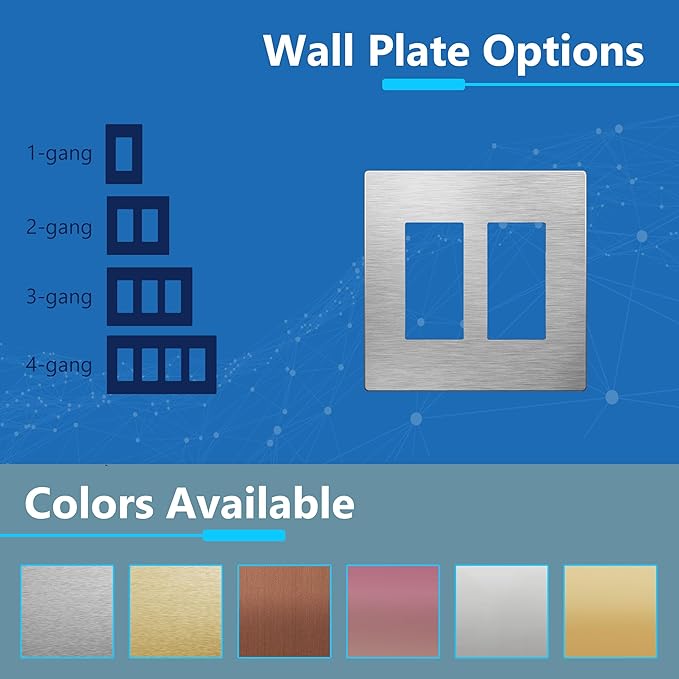 LIDER Double Decorator Metal Wall Plate, Temperature and Impact Resistant, 430 Stainless Steel, Screwless Cover, Modern Upgrade, Mid-Size 2-Gang 4.88” x 4.92”, Stainless Steel, LSMWP-32M-SS