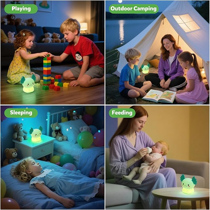 Axolotl Lamp, Axolotl Night Light, Eye-Caring Dimmable LED, Rechargeable Silicone Bedside Lamp, Night Lamp for Kids, Gifts for Boys and Girls, Funny Animal Light,Living Room,Kids Room&Girls Room Decor