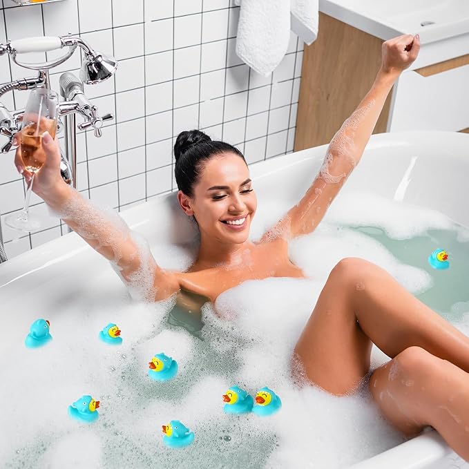 Rubber Duck 2 Inch Duck Bath Floating Rubber Ducky Adorable Party Supplies for Ducky Birthday Party Gift Nature Birds Lovers Hunting Decoration(24 Pcs,Blue Shark)